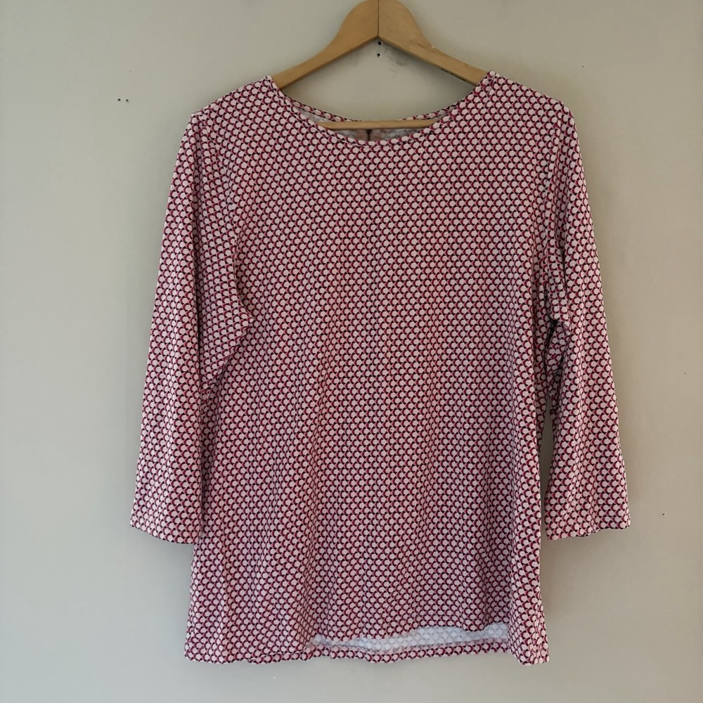 Talbots Womens Printed Top Size L Pink Stretch 3/4 Sleeve Casual Office Everyday